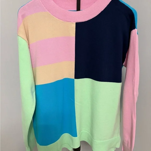 LANDS’ END Pastel Color-Block Crewneck Sweater | 2026 Dopamine Dressing Trend - Picture 3 of 9